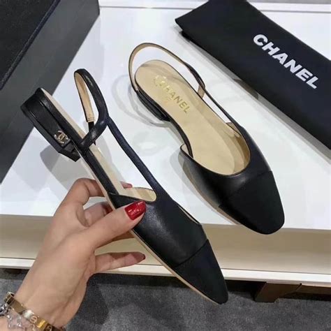 black chanel slingbacks|Chanel style slingback flats.